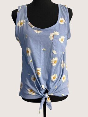 REBELLIOUS ONE NWT Blue Daisy Floral Print Tie Front Tank Top Size Medium